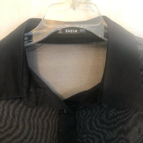 NWOT Sheer Long Sleeve Blouse Black Ladies  Med - Picture 3 of 7